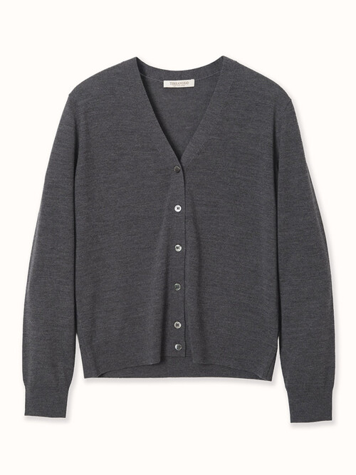 silk 30% merino wool 70% | V-neck knit cardigan - Gray