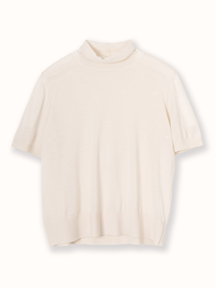 cashmere 15% wool 85% | blended roll neck essential knit top - Peach Ivory