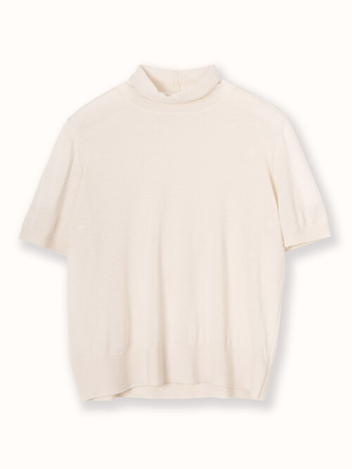 cashmere 15% wool 85% | blended roll neck essential knit top - Peach Ivory