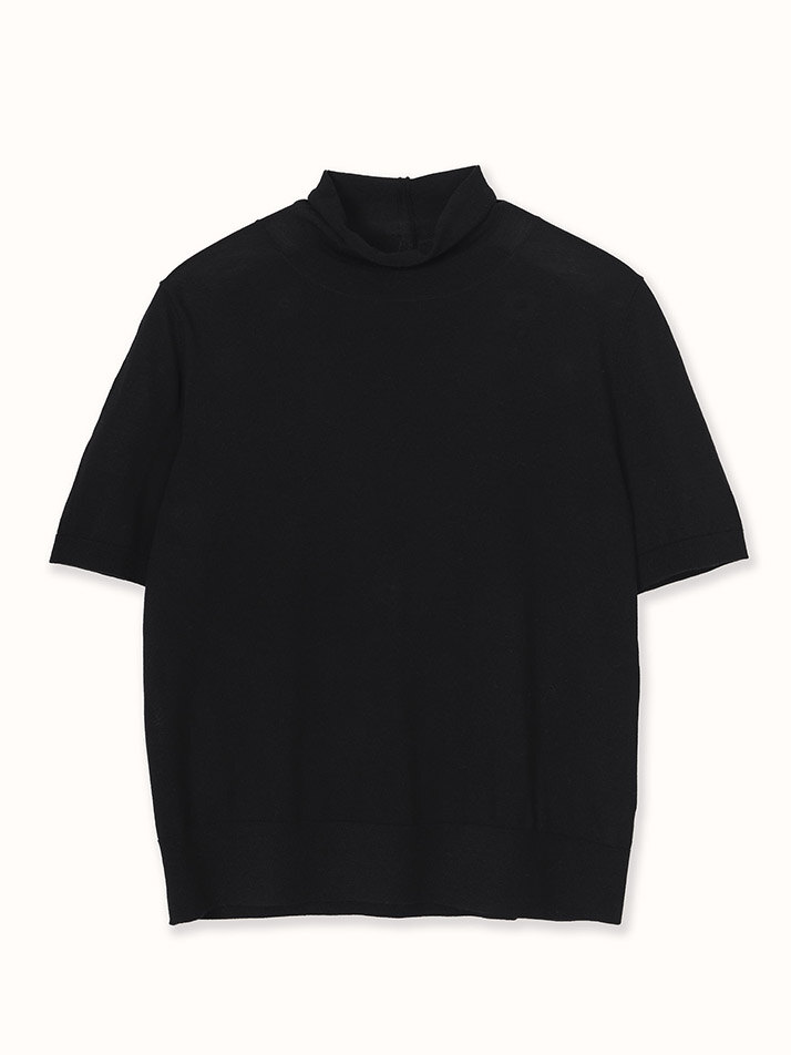 cashmere 15% wool 85% | blended roll neck essential knit top - Black