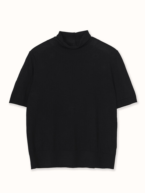 cashmere 15% wool 85% | blended roll neck essential knit top - Black