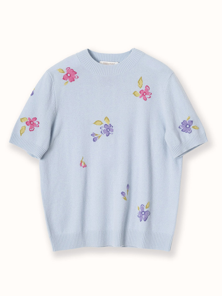 cashmere 100% | bloom knit top - Sky Blue