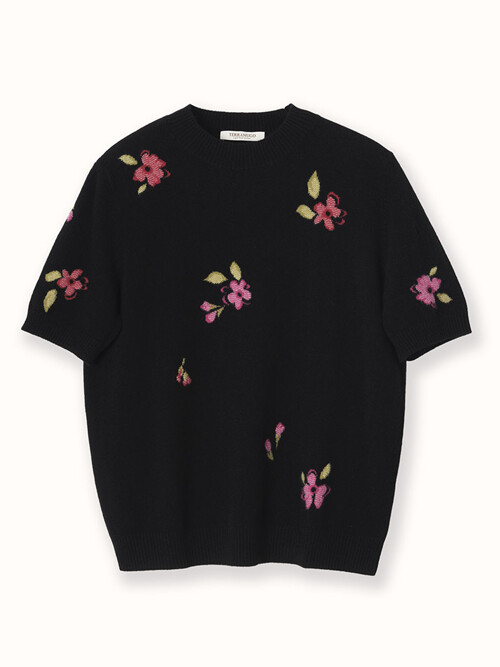 cashmere 100% | bloom knit top - Black