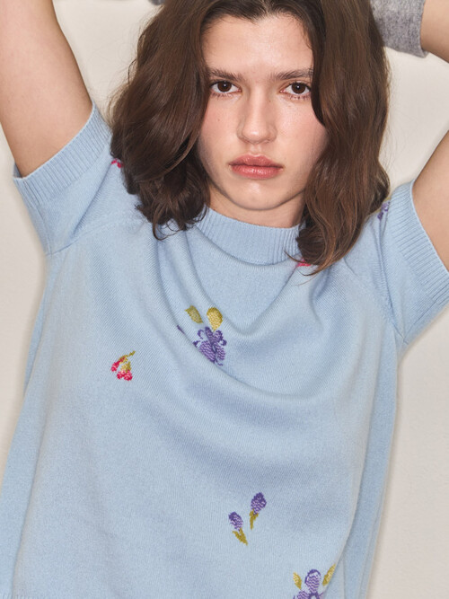 cashmere 100% | bloom knit top - Sky Blue