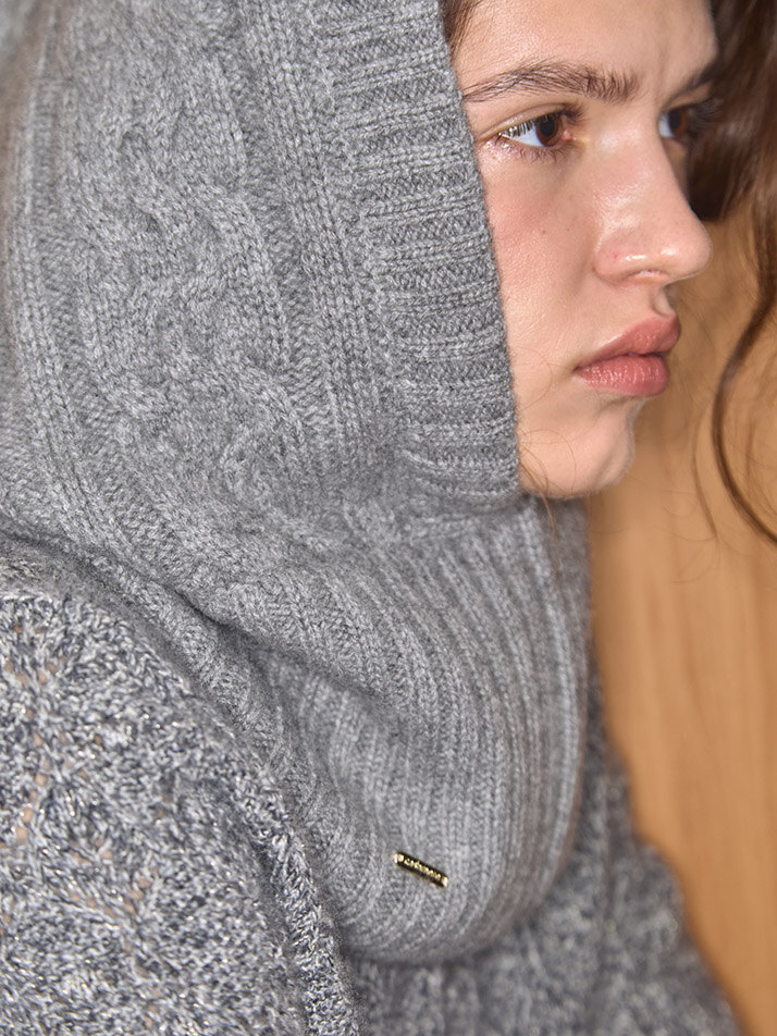 cashmere 100% | cable knit hood warmer - Gray