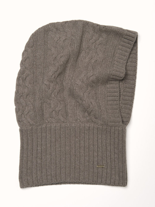 cashmere 100% | cable knit hood warmer - Brown