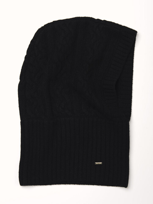 cashmere 100% | cable knit hood warmer - Black