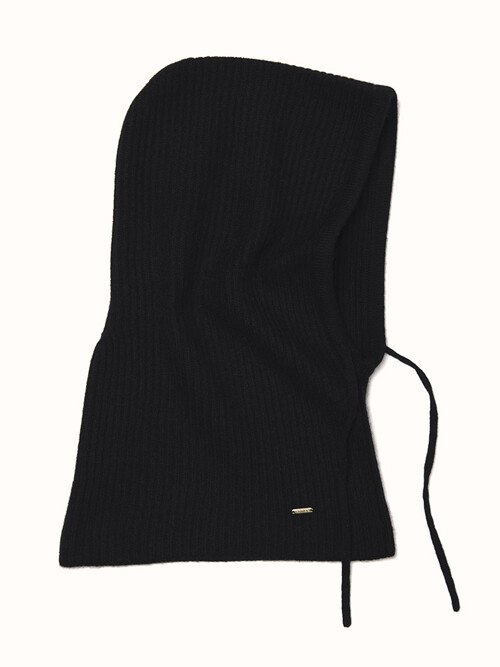 cashmere 100% | ribbed hood warmer - Black