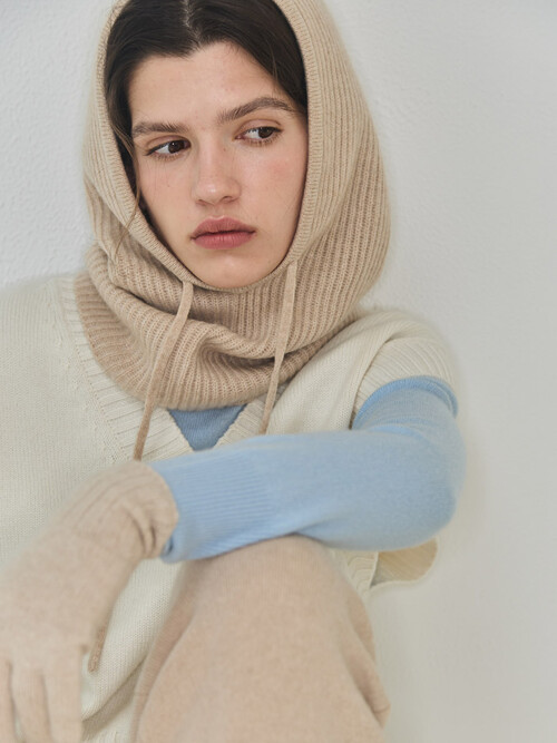 cashmere 100% | ribbed hood warmer - Oat