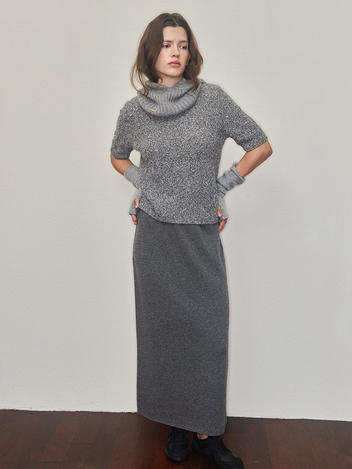 cashmere 100% | cashmere H-line knit skirt - Gray