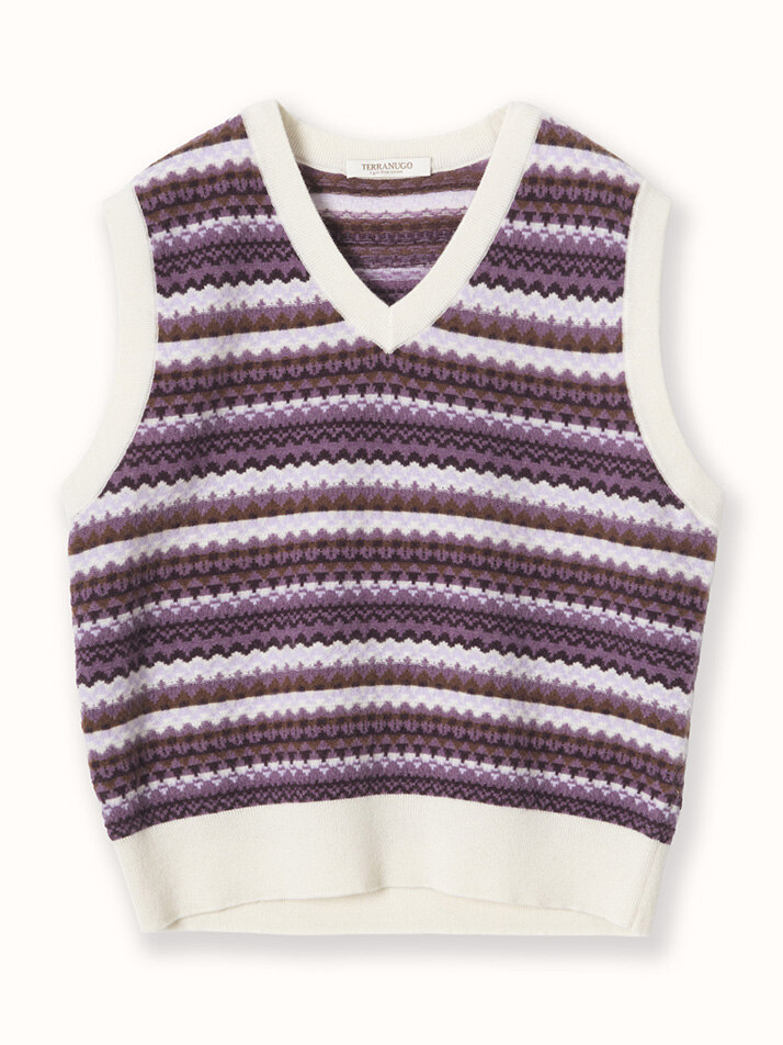 cashmere 100% | cashmere pattern knit vest - Pale Purple