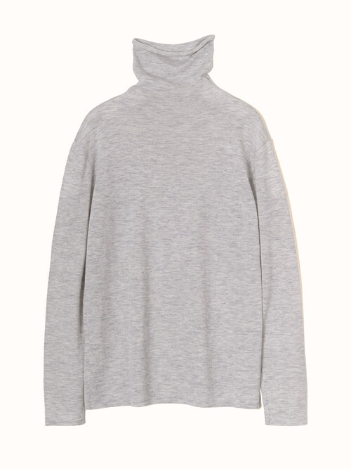 cashmere 10% merino wool 90% | high-neck fine knit top - Light Gray