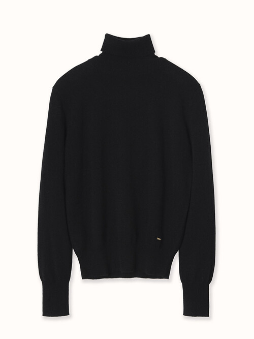 cashmere 100% | classic high-neck knit top - Black