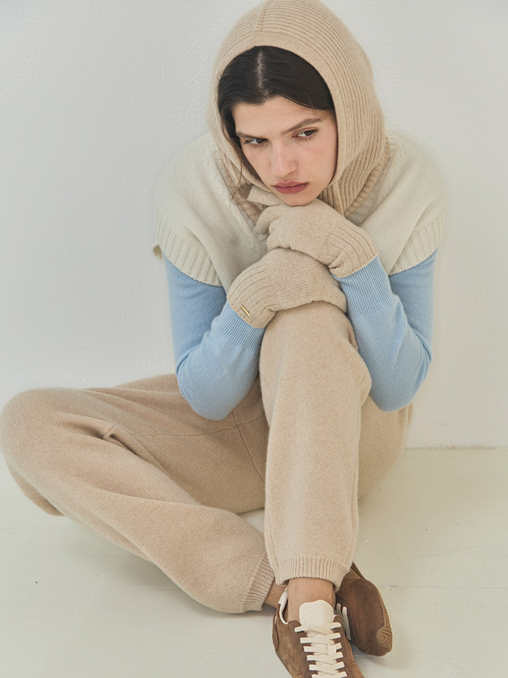 cashmere 100% | classic high-neck knit top - Sky Blue