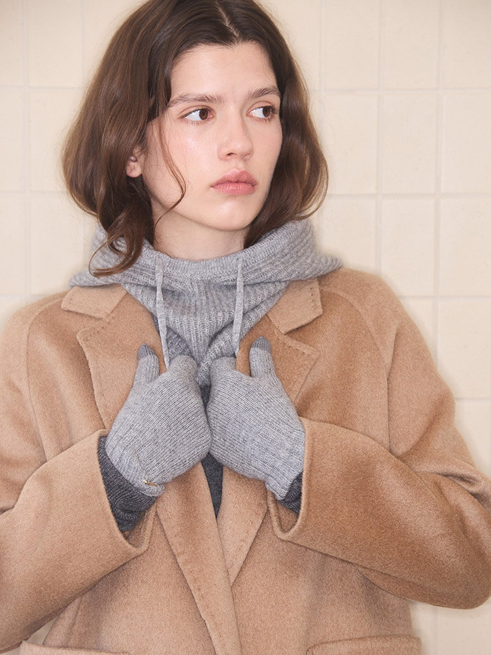 cashmere 100% | ribbed hood warmer - Gray