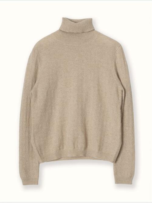 cashmere 100% | textured turtle neck knit top - Oat