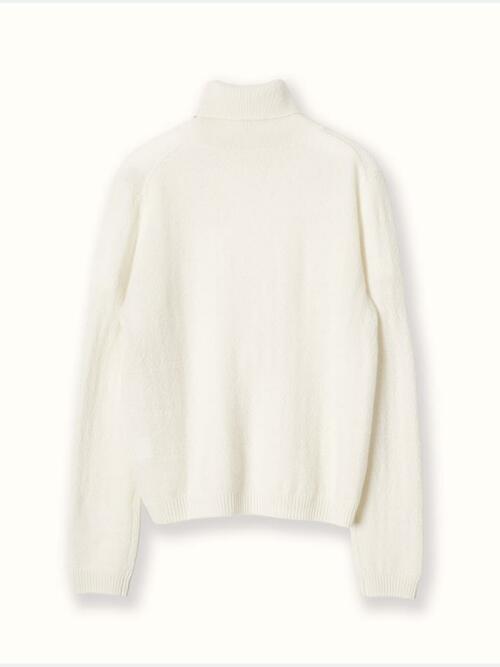 cashmere 100% | textured turtle neck knit top - White