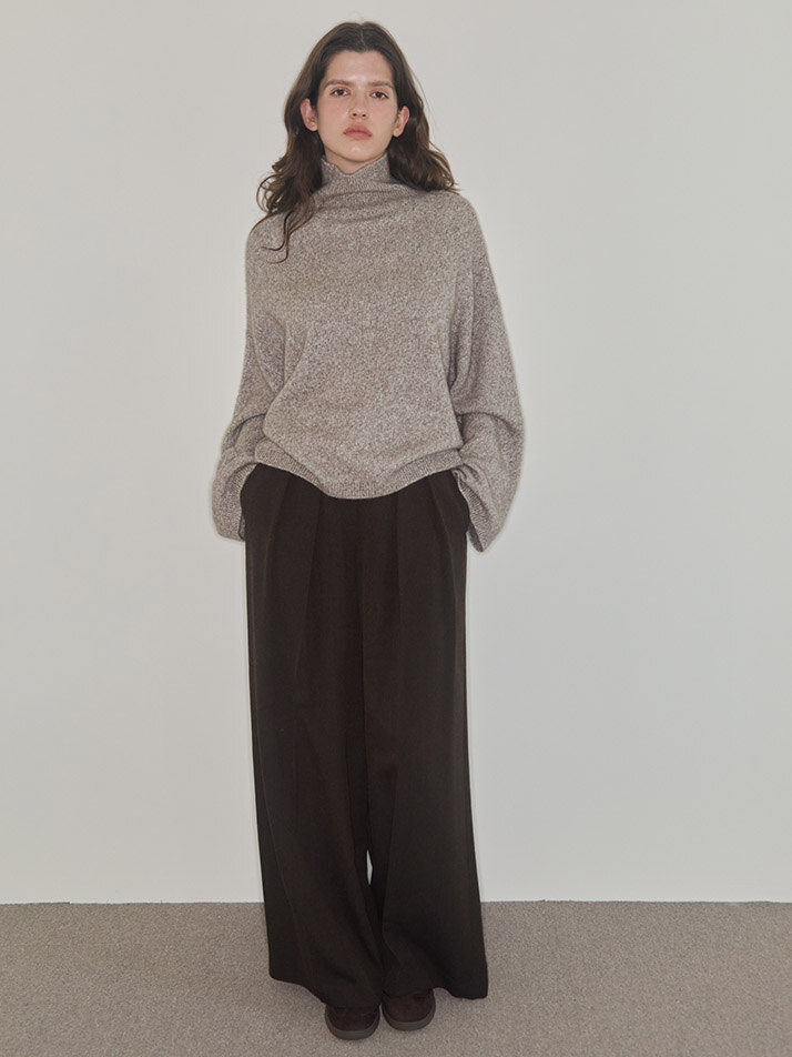 cashmere 100% | mélange turtleneck knit top - Beige