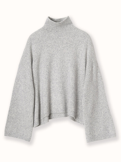 cashmere 100% | mélange turtleneck knit top - Gray