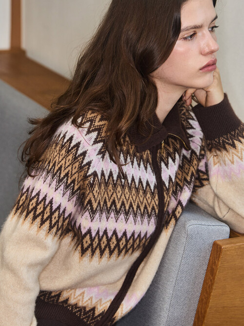 cashmere 100% | cashmere zip cardigan  - Brown