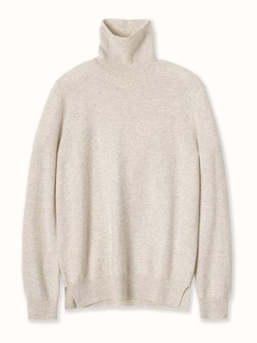 cashmere 100% | slit turtleneck sweater - Oat