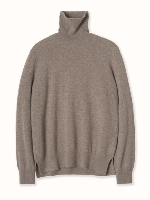 cashmere 100% | slit turtleneck sweater - Brown