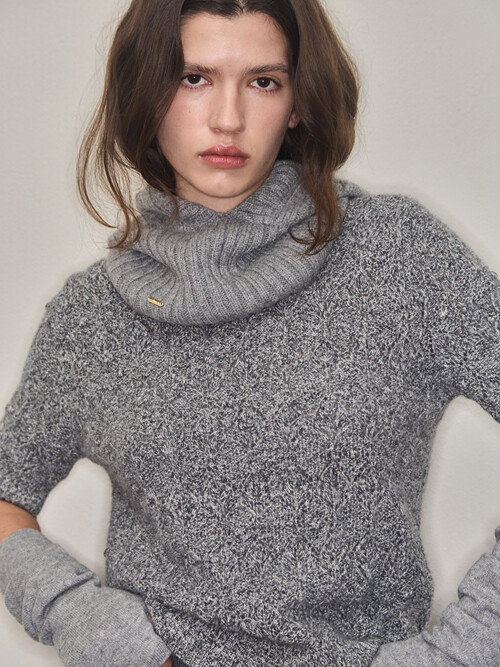cashmere  100% | pattern half-sleeve knit top - Gray