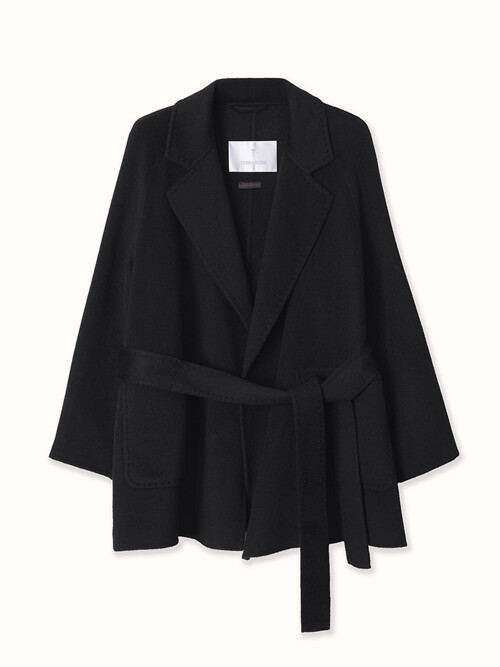 camel hair 100% | belted half coat - black