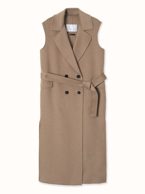 camel hair 100% | double-breasted long vest coat - camel