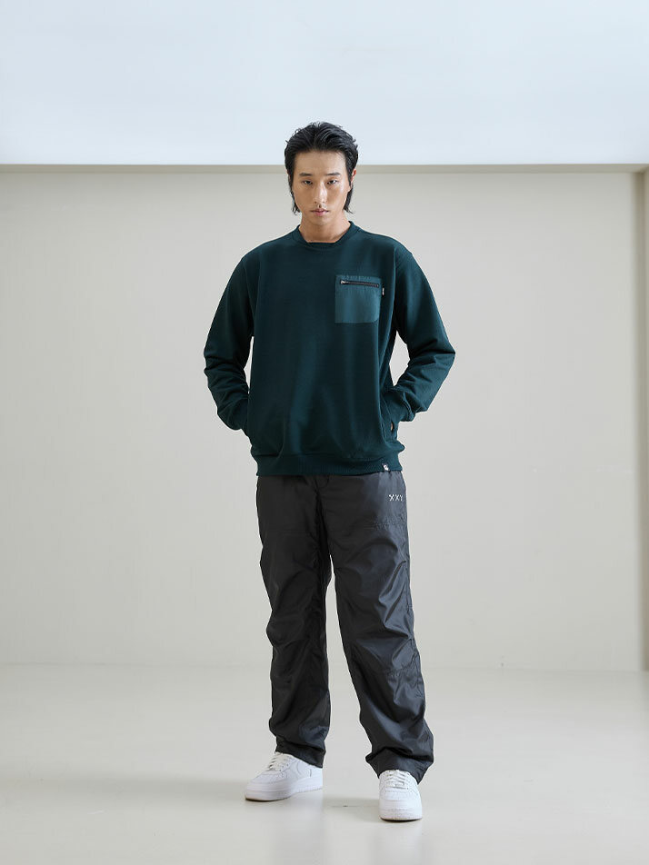 [제이미웨스트] 스타디움카라 우븐포켓 맨투맨 (그린)