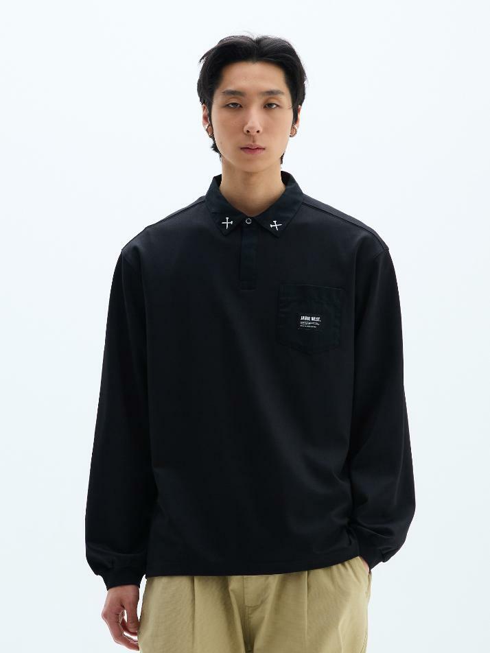우븐 포켓포인트 카라 티셔츠 (블랙)