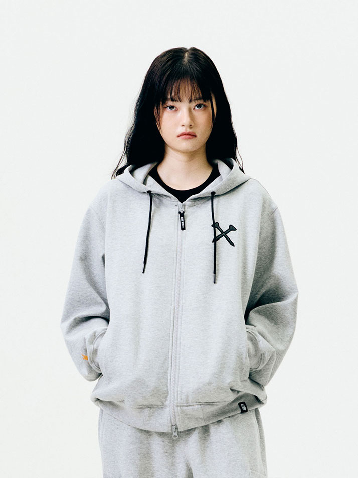 클럽 후디 아플리케 집업 (멜란지그레이)