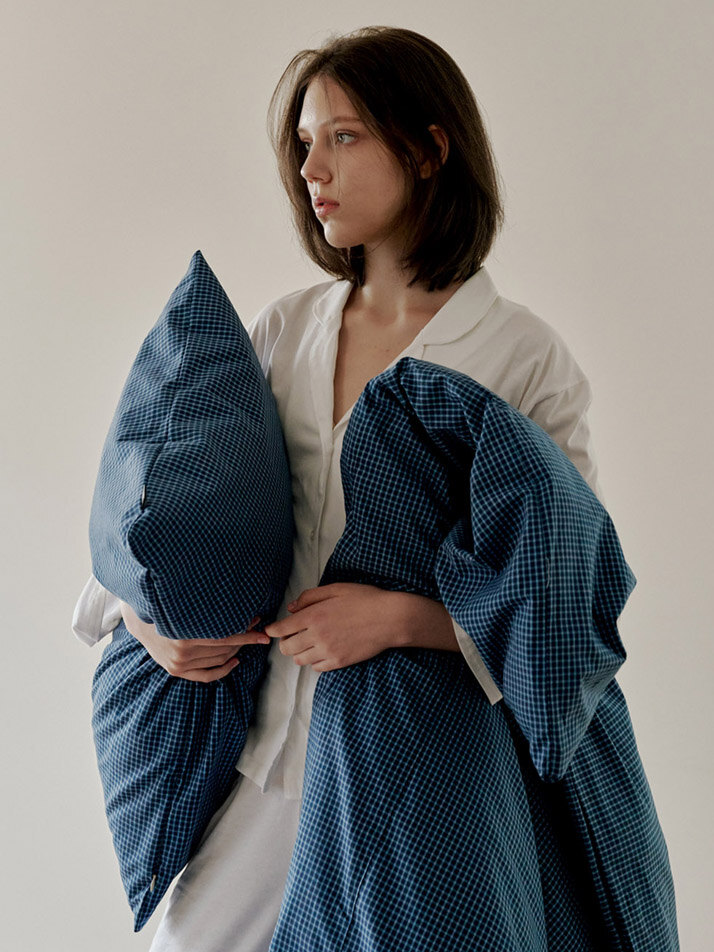 심플 네이비 체크 침구세트(이불커버+베개커버) 