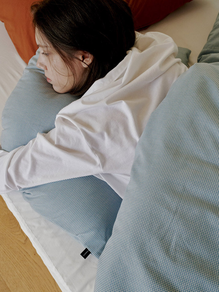 블루 미니 체크 침구세트(이불커버+베개커버)