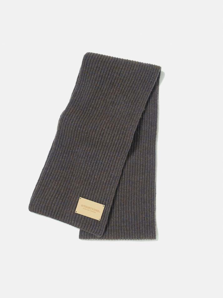 Eco-Leather Patch Wool Muffler (BLUE BROWN)