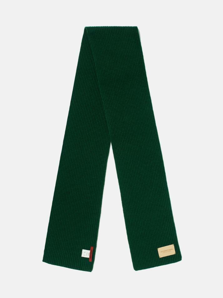 Eco-Leather Patch Wool Muffler (FOREST GREEN)