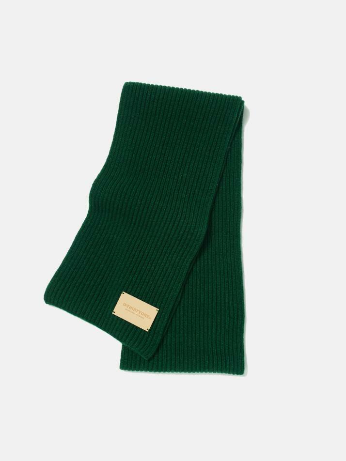 Eco-Leather Patch Wool Muffler (FOREST GREEN)