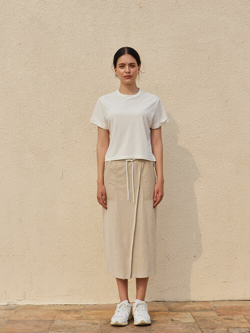 Terry Pocket Long Skirt Beige