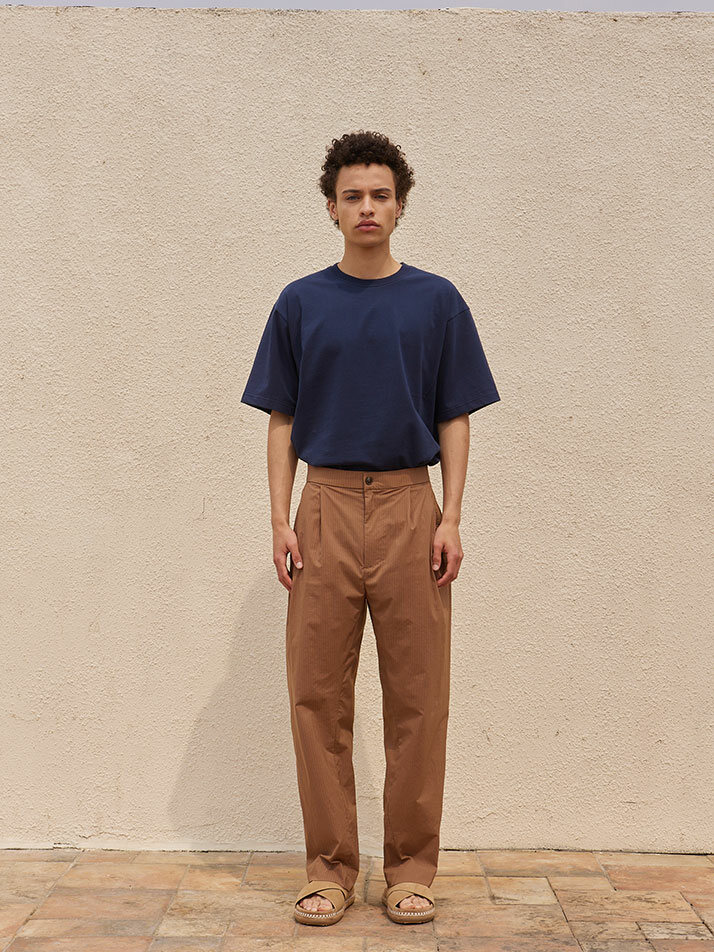 2-Tuck Loosefit Bandding Pants Brown Stripe