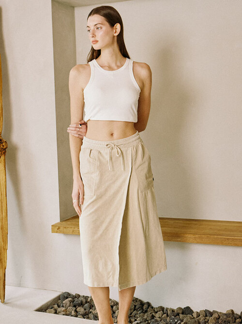 Terry Pocket Long Skirt Beige