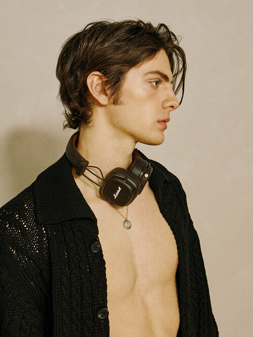 Cable Cotton Knit Collar Cardigan Black