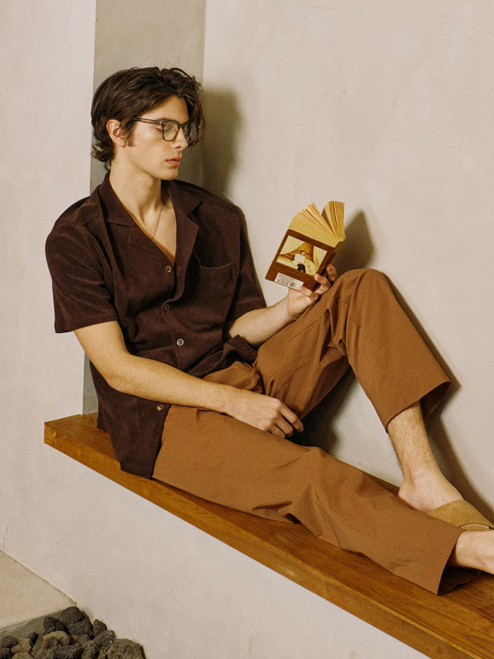 2-Tuck Loosefit Bandding Pants Brown Stripe