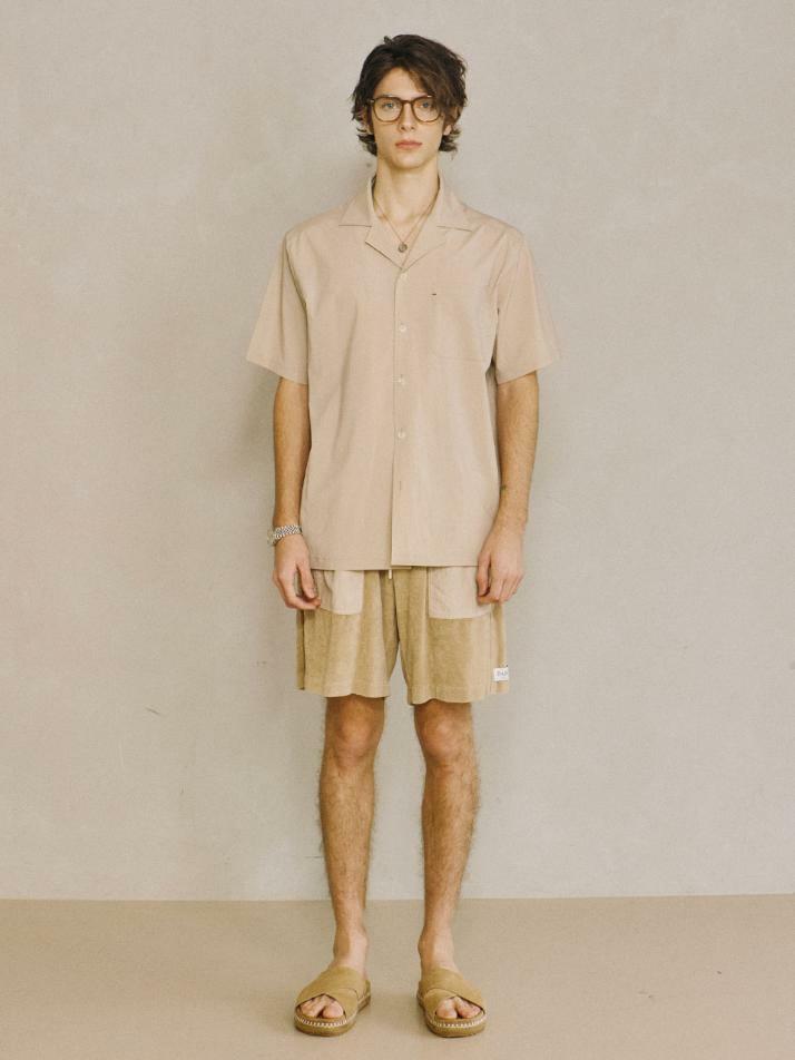 Nylon Open-collar Shirt Beige