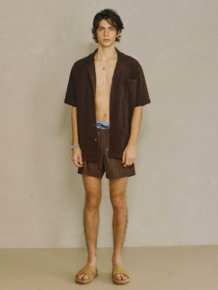 Terry Open-collar Shirt Brown