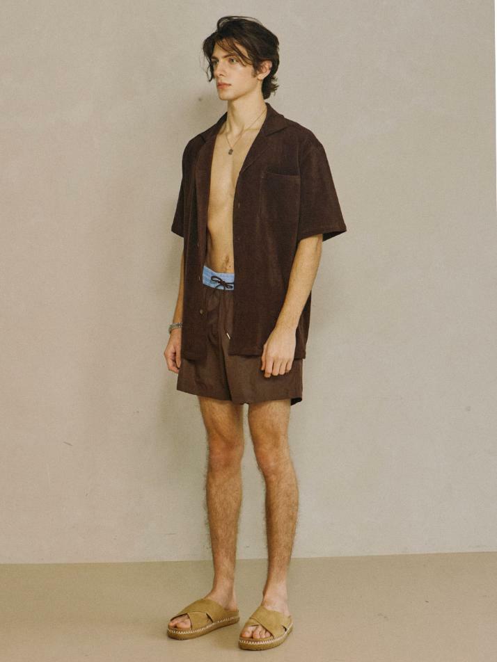 Terry Open-collar Shirt Brown