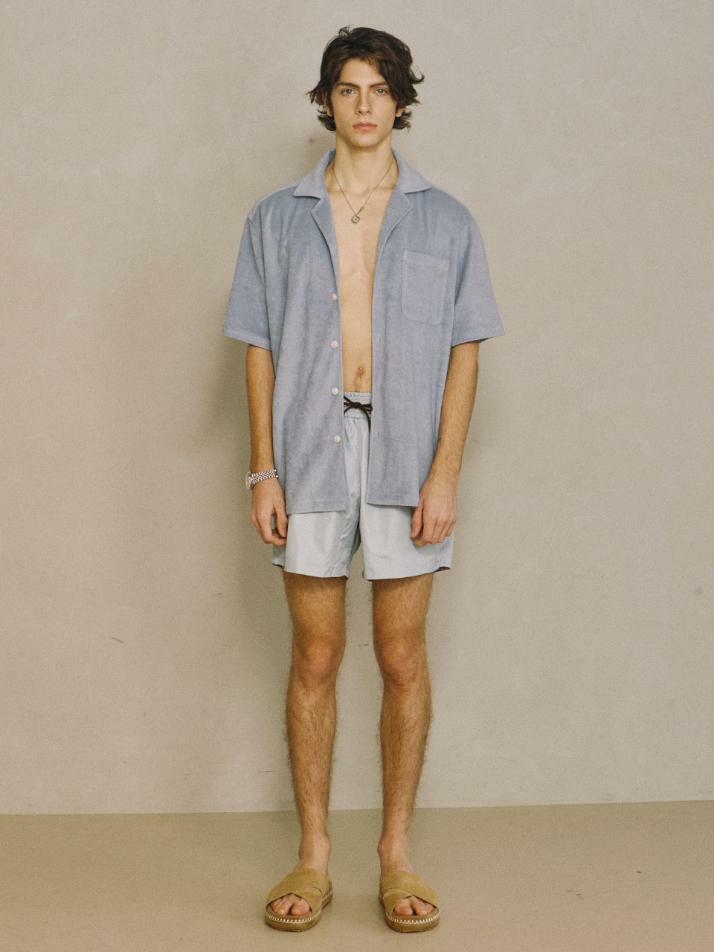 Terry Open-collar Shirt Skyblue