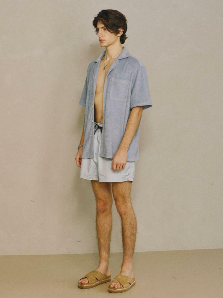 Terry Open-collar Shirt Skyblue