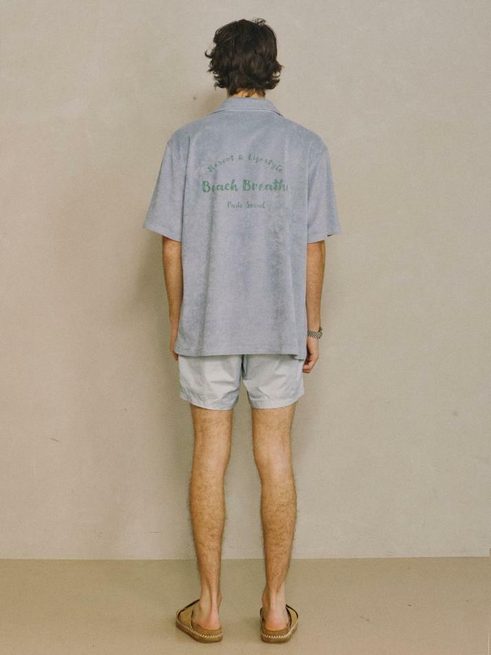 Terry Open-collar Shirt Skyblue