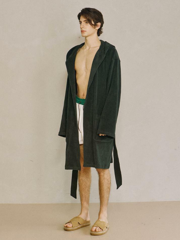Terry Hooded Robe Darkgreen