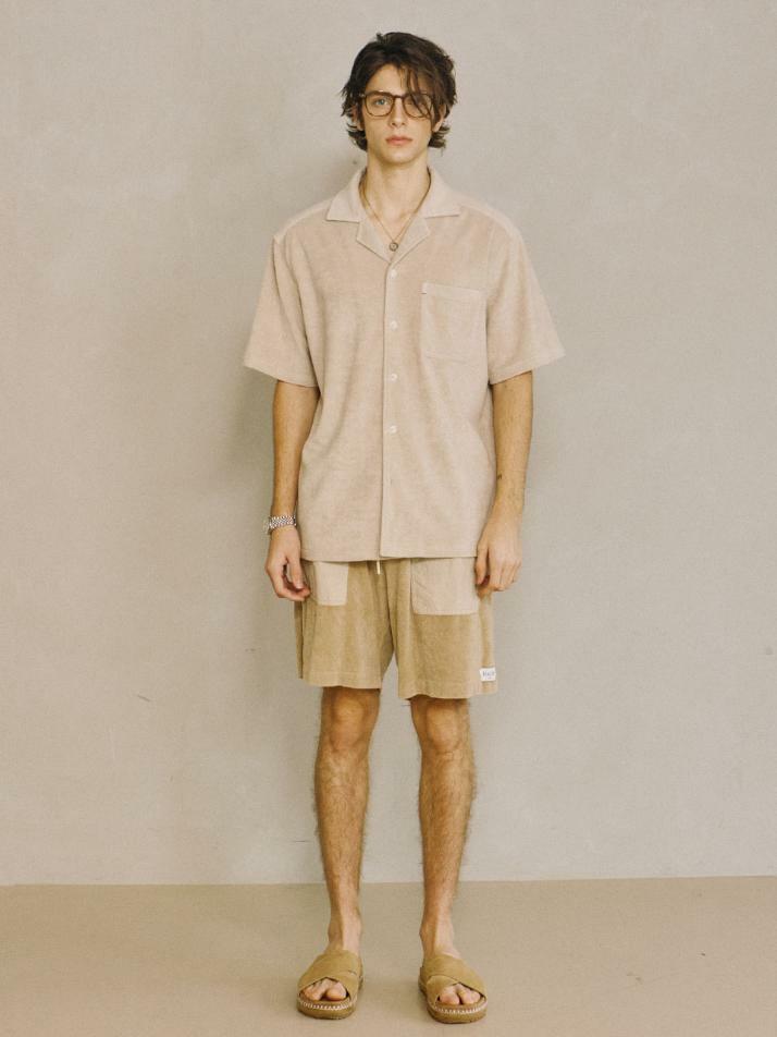 Terry Open-collar Shirt Beige